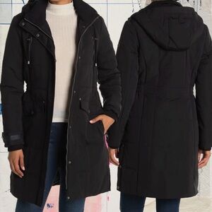 Lucky Brand | Women’s Medium Black Longline Quilted Parka Coat Jacket EUC Sherpa